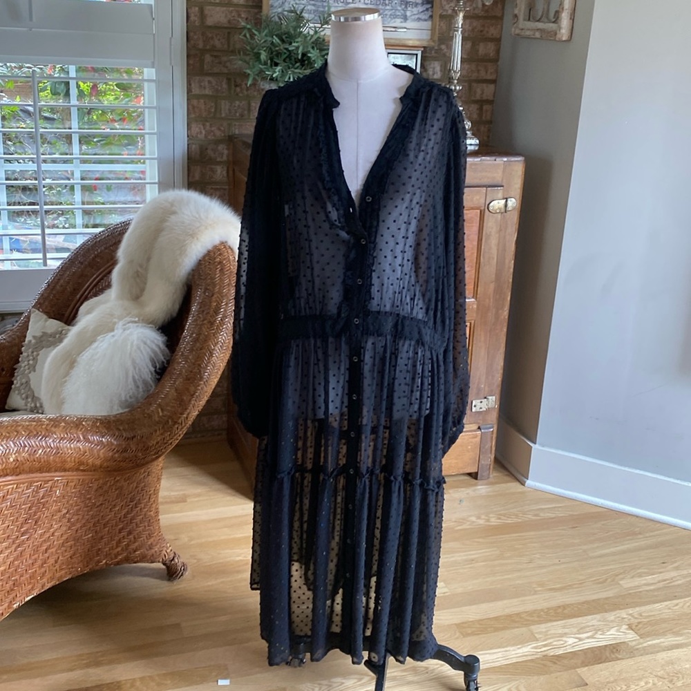 ANTHROPOLOGIE BLACK SHEER LONG SLEEVE DRESS HOBO HIPPIE 24 W EXCELLENT